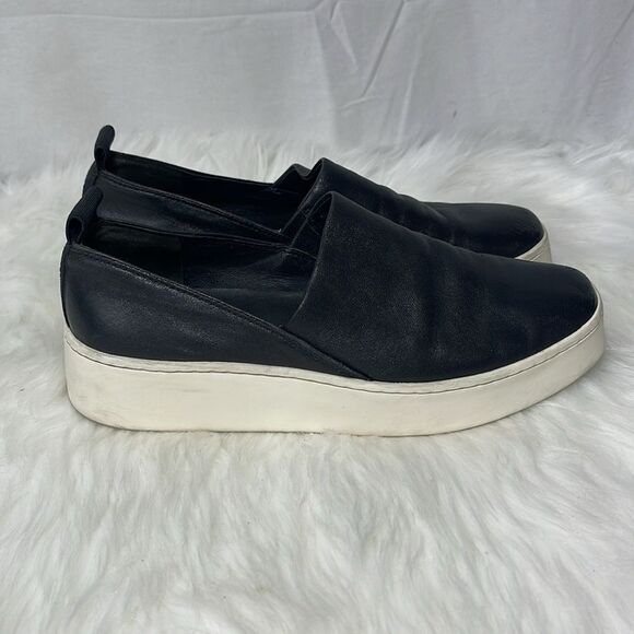 Vince Saxon Black Leather Slip On Platform Sneakers Sz 5.5 - Picture 5 of 7